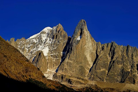 Aiguille du Dru in the evening light, Chamonix-Mont-Blanc, Haute-Savoie, France