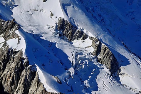 Detailed view of a glacier on a mountain, Dôme du Goûter, viewing platform, Aiguille du Midi