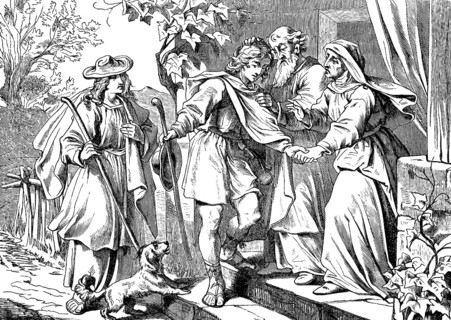 The farewell of Tobias, his parents give him lessons and admonitions along the way, The book of