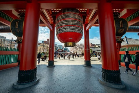 Huge red lantern in the Hozomon treasure chamber gate of Asakusa Shrine or Senso-ji Temple,