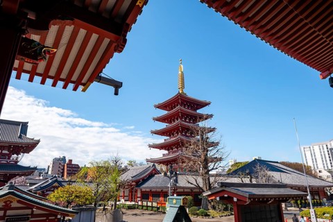 Five-story pagoda, Buddhist temple complex, Asakusa shrine or Senso-ji temple, Asakusa, Tokyo,