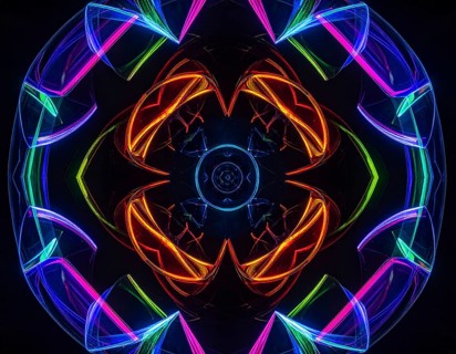 Abstract background of slightly unfocused multicolored glass lenses spinning and rotating,