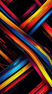 Abstract digital art featuring vibrant, intersecting neon lines creating a geometric pattern,