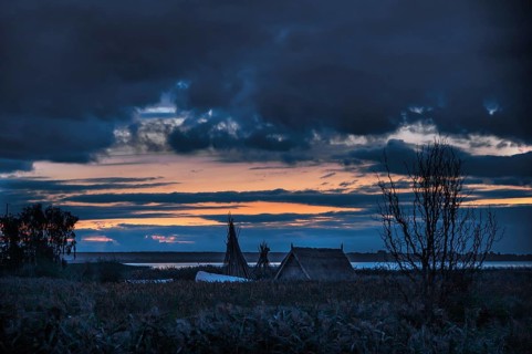 Dawn on the lagoon, a fishing hut in front, Baltic Sea, Ahrenshoop, Darß, Mecklenburg-Western