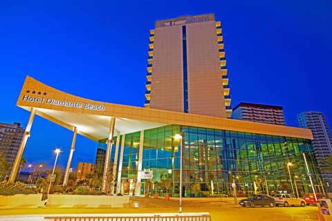 Hotel complex, Diamante Beach El Hotel AR Diamate Beach Hotel in Calpe, night view, Valencia, Costa