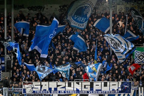 Fan block, fans, fan curve, flags, atmosphere, atmospheric Hamburger SV HSV, transparent STATUTE