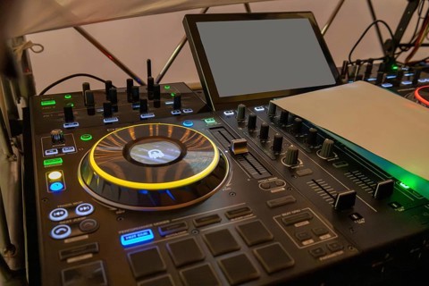 Close-up of a DJ controller