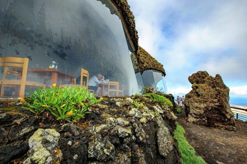 Panoramic window in a building designed by Cesar Manrique with the collaboration of Jesús Soto and