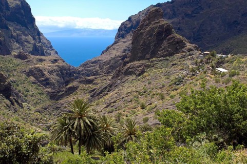 Sea view view through Masca Gorge to sea Atlantic East Atlantic Ocean, in the background Canary