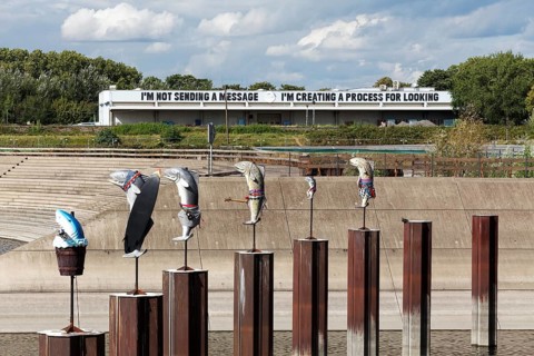 Art installation What If They Bark, fish sculptures by conceptual artist Cosima von Bonin, Urbane