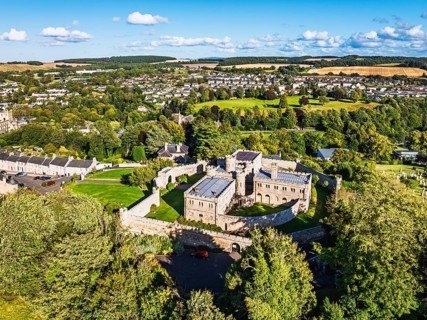 Jedburgh Castle from a drone, Jedburgh, Scottish Borders, Scotland, UK