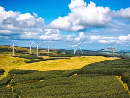 Wind Farm from a drone, Roxburghshire, Roxburgh, Southern Uplands, Scotland, UK