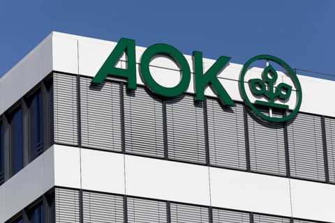 AOK Rheinland Hamburg, logo on building, health insurance, Düsseldorf, North Rhine-Westphalia,