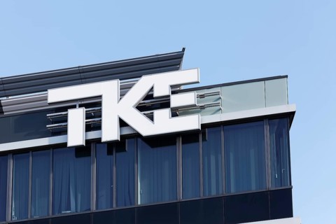 Thyssen Krupp Elevator, TKE, logo at company headquarters, elevator and escalator company,