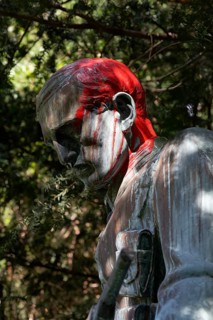 Colonial War Memorial, head sprayed with red paint, in commemoration of the Herero and Nama