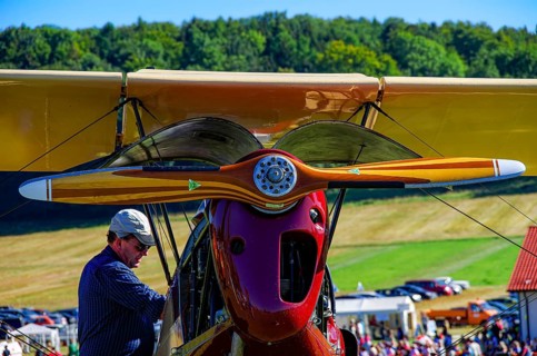 Maintenance work on a vintage aircraft at the Rossfeld Luftsportverein 2012 on Rossfeld in