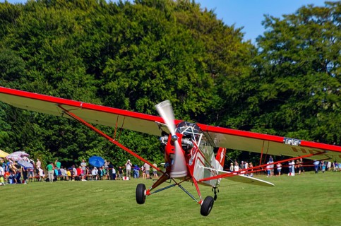 A Piper J-3C/L4 Cub light aircraft, HB-OBF registration, during a flight demonstration as part of