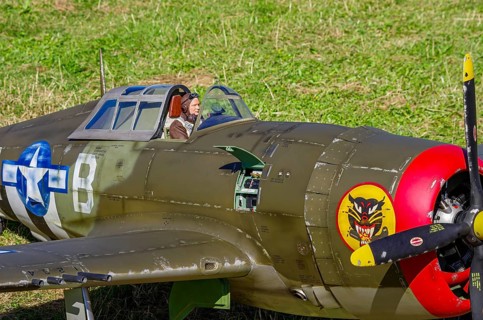 An RC model of a Republic P-47 Thunderbolt during a demonstration as part of an air show at the
