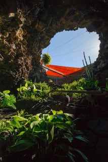 Exit from the Jameos del Agua cave in 1968 Center for Art Culture and Tourism created by César