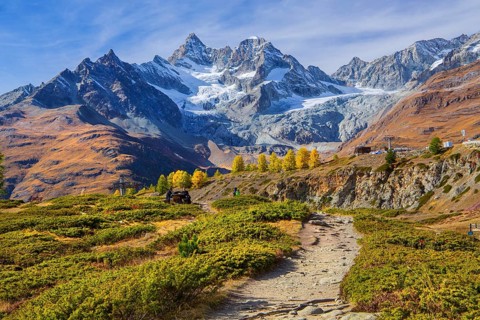 Autumn landscape on the Sunnegga with Zinalrothorn 4221m, Zermatt, Mattertal, Valais, Switzerland