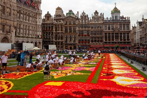The Grand Place or Grote Markt has been decorated with a carpet of flowers every 2 years since