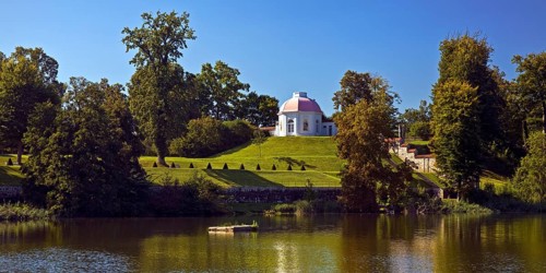 Baroque terrace garden on Lake Huwenow in Meseberg Castle, guest house and conference venue of the