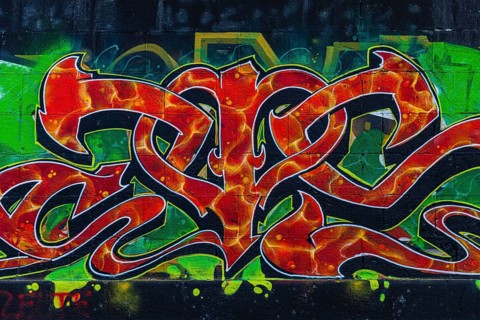 Wall painting, street art on the walls of the Danube Canal, Schwedenplatz, Vienna, Austria