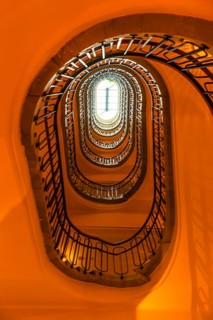 Staircase in an old Viennese house, view from below, Vienna, Austria