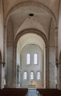 Interior view of central nave, basilica, monastery church, founding year 1136, Eberbach Abbey,