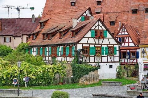 Historic half-timbered houses, Rottenburg am Neckar, Baden-Württemberg, Germany