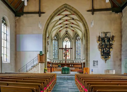 St. Martin's Church, interior view, market square, Pfullingen, Baden-Württemberg, Germany