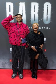 Yannick Niang and Tsellot Melesse at the premiere of the Netflix film Babo at the Astor Film Lounge