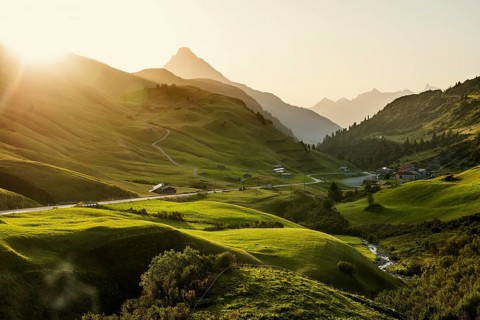 Mountain landscape, sunrise, Hochtannbergpass, Biberkopf, Warth, Bregenzerwald, Vorarlberg, Alps,