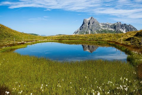 Mountain landscape and picturesque little lake, Saloberkopf, Widderstein, Warth, Bregenzerwald,