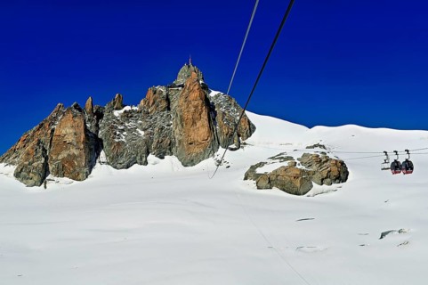 View from the Télécabine Panorama Railway to the Aiguille du Midi mountain station,