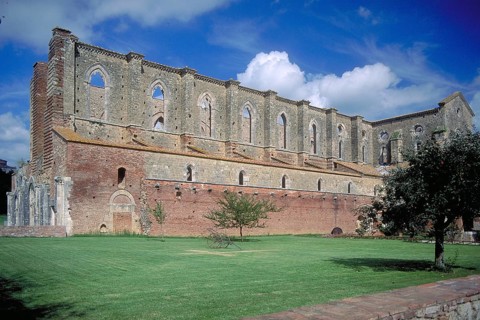 Abbey of San Galgano Abbey, former Cistercian Abbey of San Galgano, built around 1220, Chiusdino,