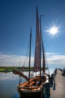 Zeesboot, built in 1930, in the port of Ahrenshoop, Darß, Mecklenburg-Western Pomerania, Germany