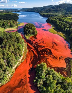 Red algae plant on the lake. abstract ecology nature concept, wild landscape with vibrant red
