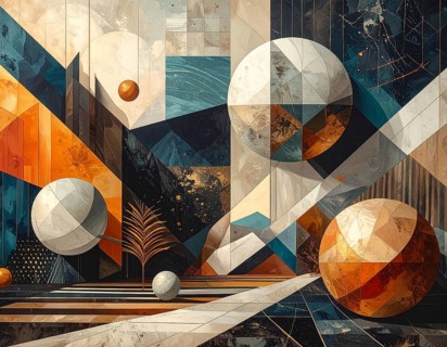 Vector art illustration, spheres, rectangles, triangles and geometric pattern, vector wallpaper