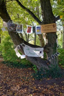 Installation on feminicides, reminder, violence against woman, memorial site, plane tree alley on