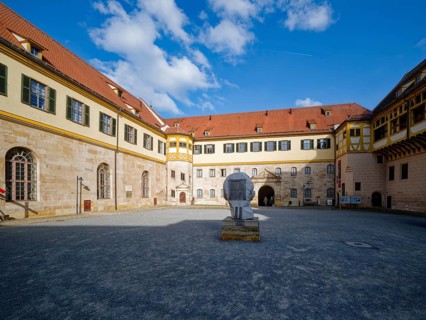 Courtyard with monumental portrait of Roman Emperor Augustus, Hohentübingen Castle, Tübingen,