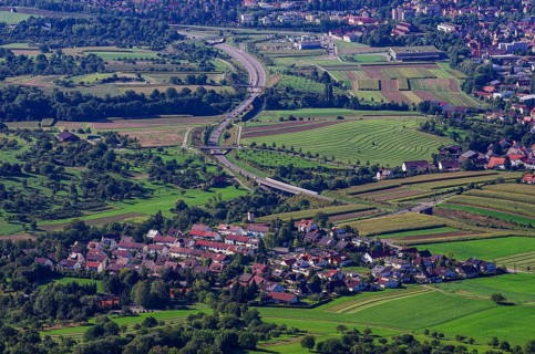 Picturesque scenery on the eaves of the Swabian Jura near Olgafels on Rossfeld in Metzingen-Glems,