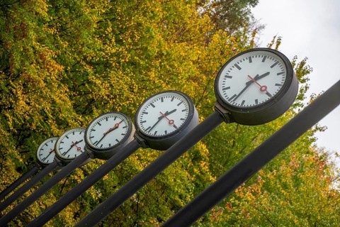 The art installation Zeitfeld in Volksgarten Park in Düsseldorf-Oberbilk, a total of 24 station