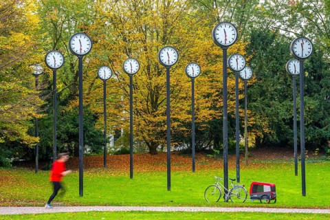 The art installation Zeitfeld in Volksgarten Park in Düsseldorf-Oberbilk, a total of 24 station