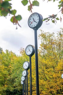 The art installation Zeitfeld in Volksgarten Park in Düsseldorf-Oberbilk, a total of 24 station