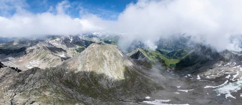 360° alpine panorama, aerial view, Lasörling summit, Lasörling Group, Hohe Tauern, East Tyrol,