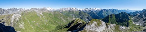 360° alpine panorama, aerial view with summit of Grossvenediger, Venediger Group and Lasörling