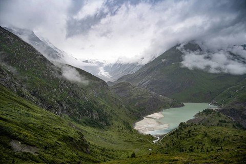 Cloudy mountain landscape, Margaritzen Reservoir, Grossglockner High Alpine Road, Hohe Tauern