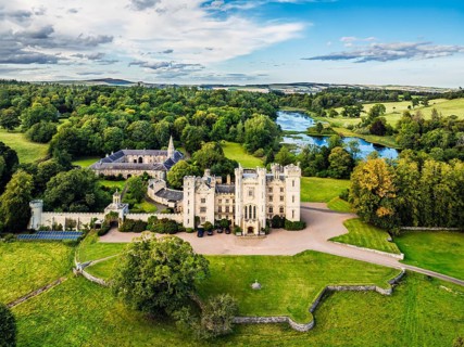 Duns Castle Estate and garden from a dron, Duns, Berwickshire, Scotland, UK