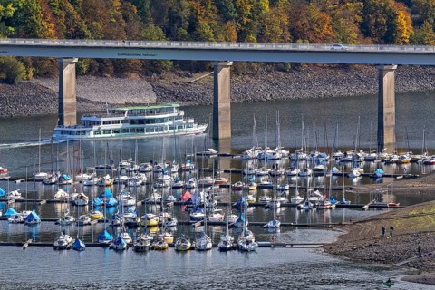 Marina, excursion ship, Talbrücke, Sondern, Olpe, Biggesee, Sauerland, North Rhine-Westphalia,